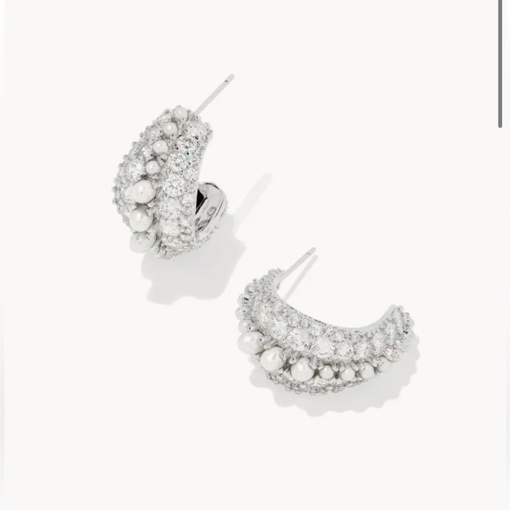 Krista Silver Hoop Earrings in White Mix - Picture 2 of 3